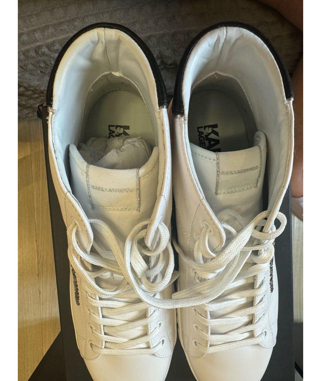 KARL LAGERFELD Белые кожаные высокие кроссовки / кеды, фото 3