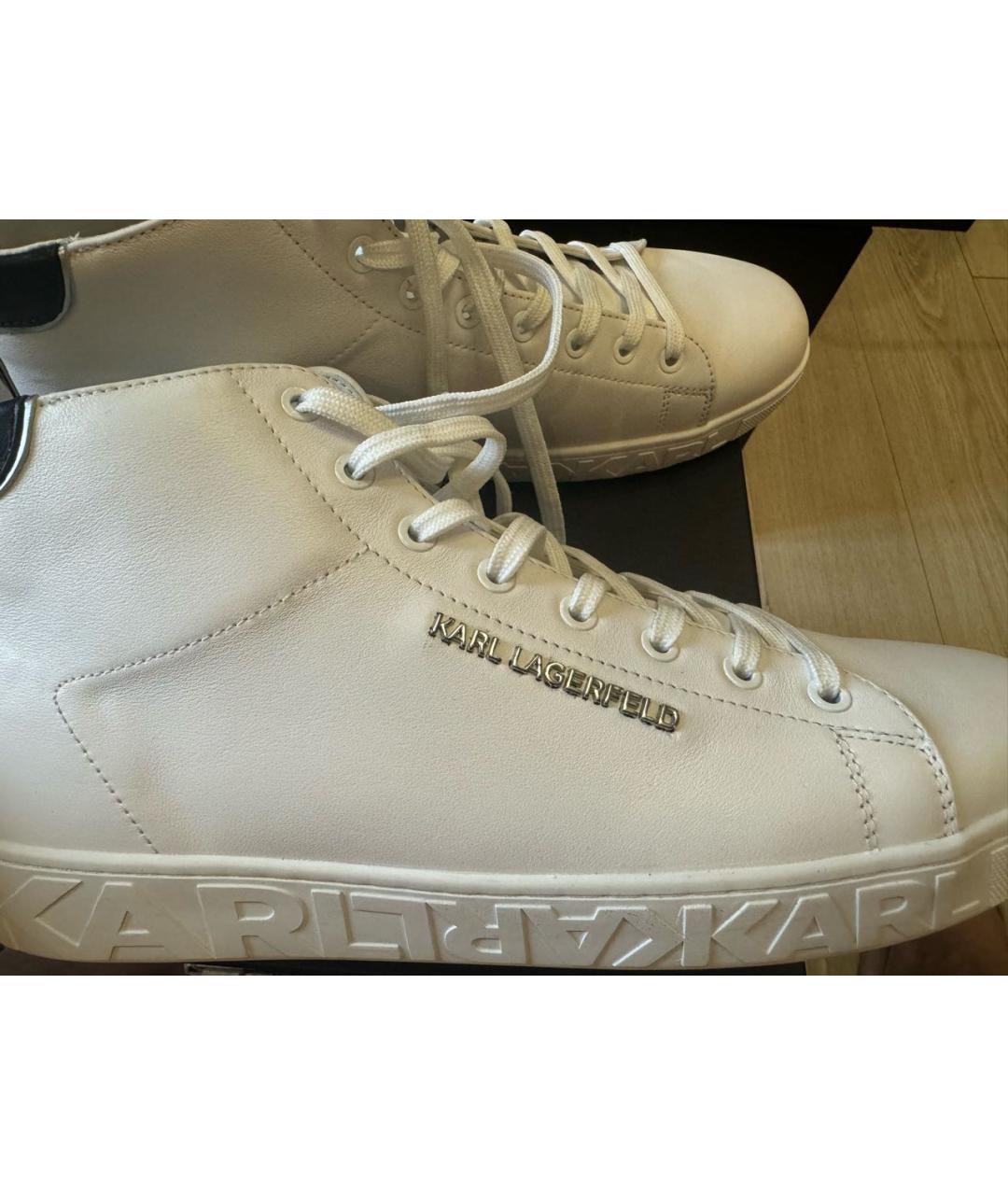 KARL LAGERFELD Белые кожаные высокие кроссовки / кеды, фото 8