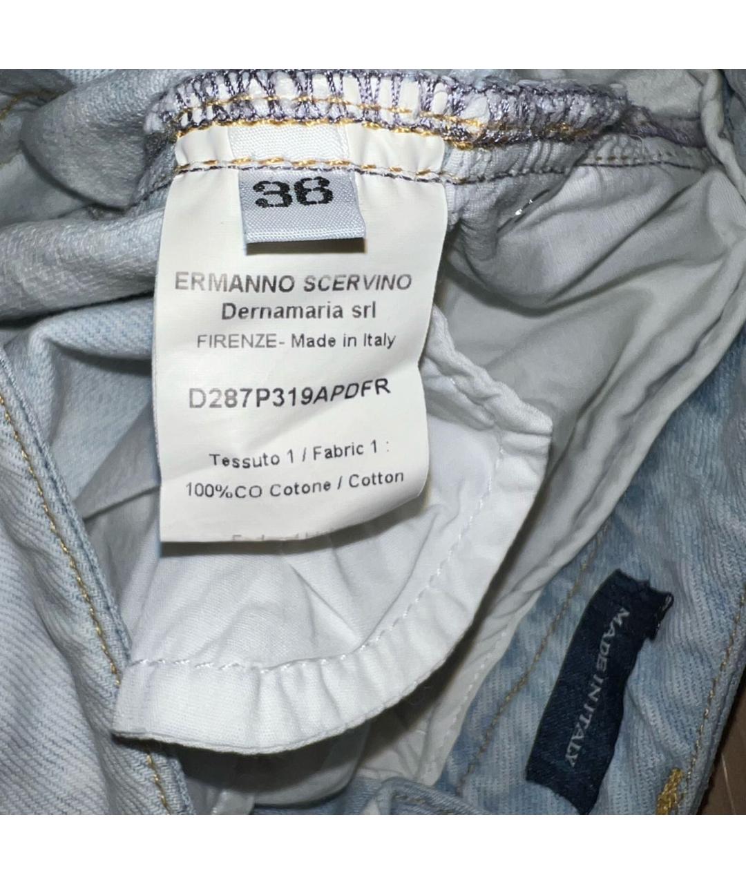 ERMANNO SCERVINO Голубые хлопковые прямые джинсы, фото 3