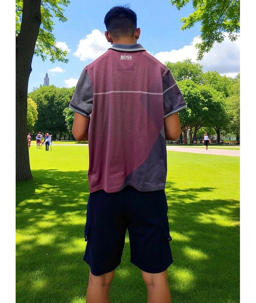 HUGO BOSS Фиолетовое хлопко-полиэстеровое поло с коротким рукавом, фото 8