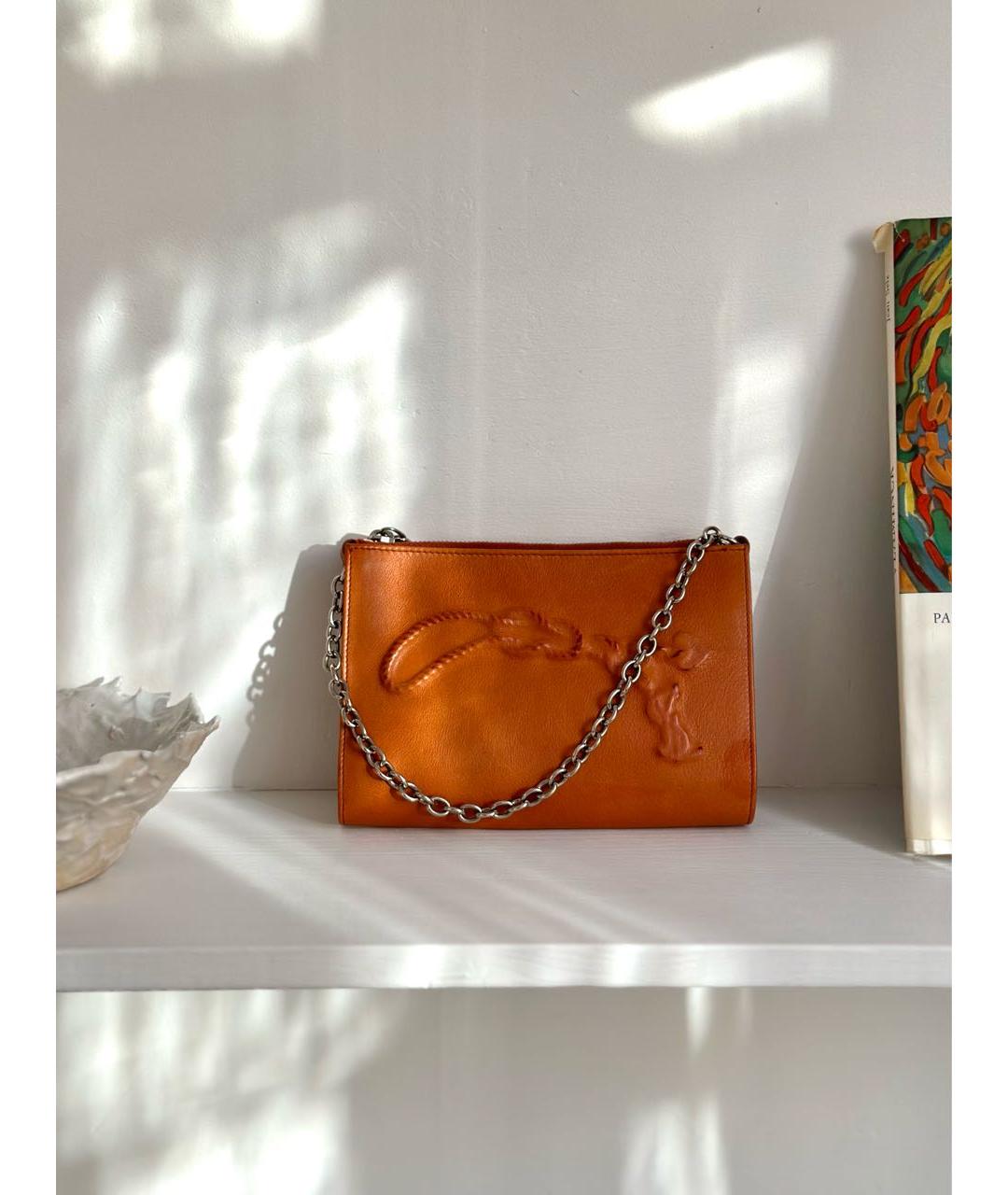 SAINT LAURENT Оранжевая кожаная сумка через плечо, фото 2