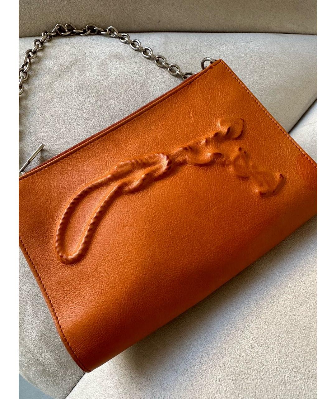 SAINT LAURENT Оранжевая кожаная сумка через плечо, фото 8