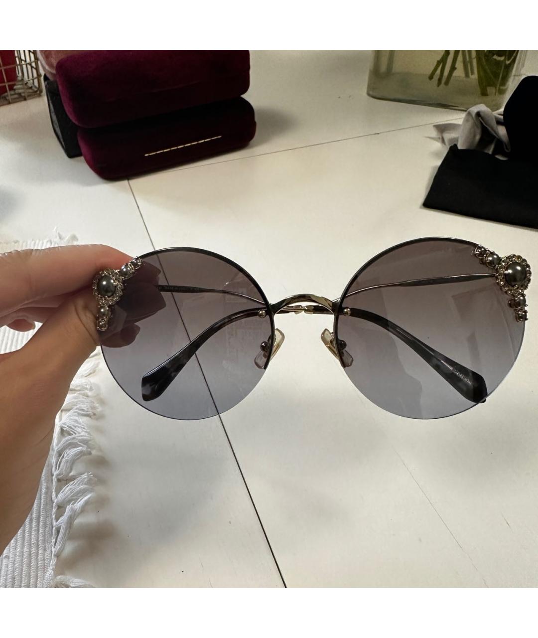 MIU MIU Темно-синие металлические солнцезащитные очки, фото 5