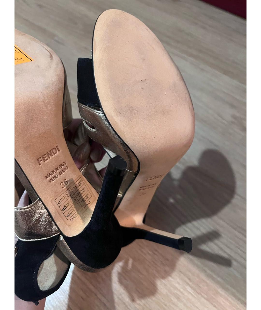 FENDI Золотые кожаные босоножки, фото 5
