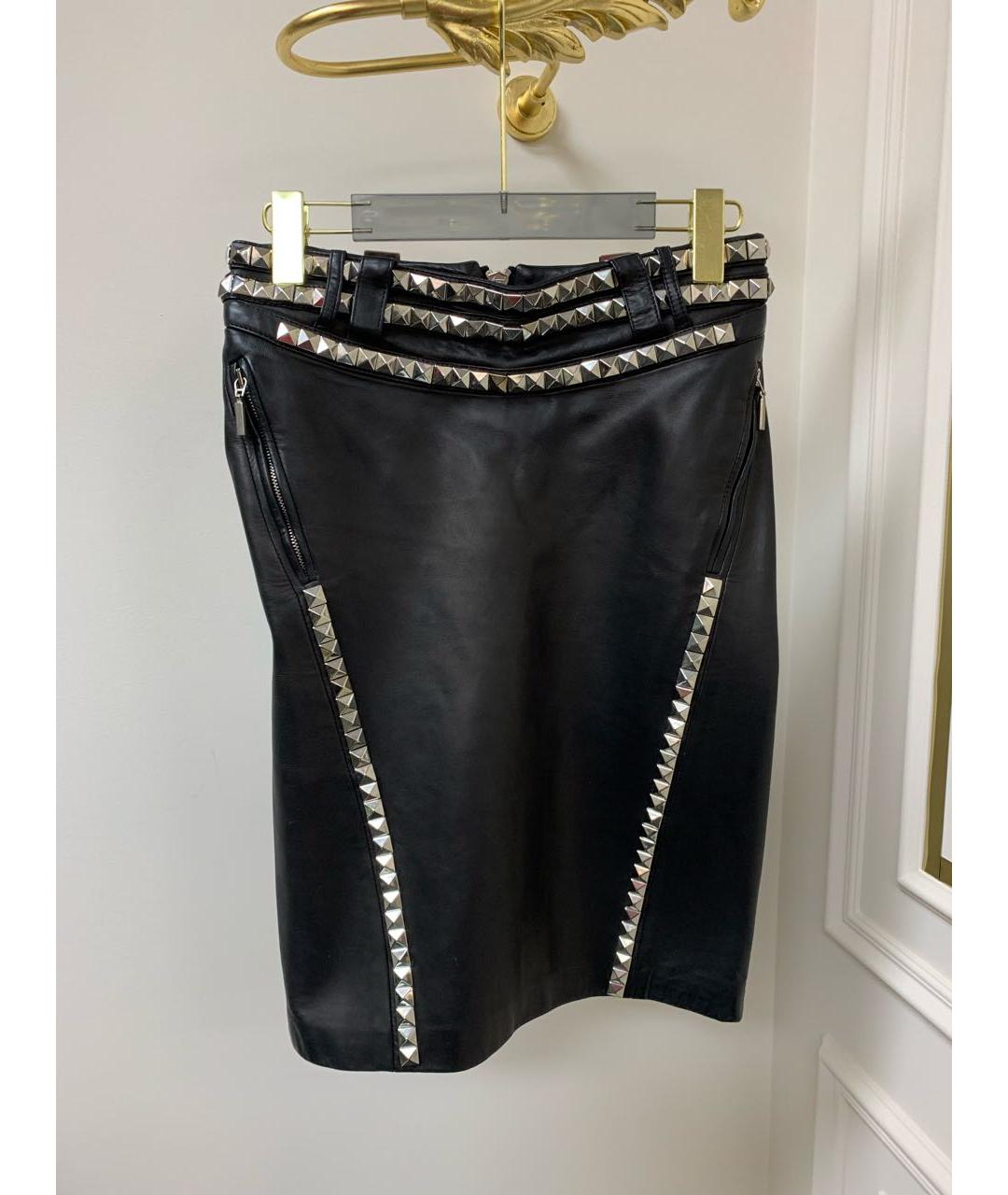 VERSACE Черная кожаная юбка миди, фото 9