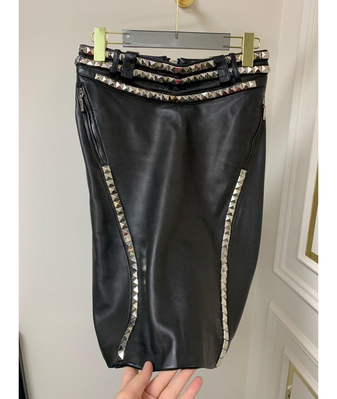 VERSACE Черная кожаная юбка миди, фото 3