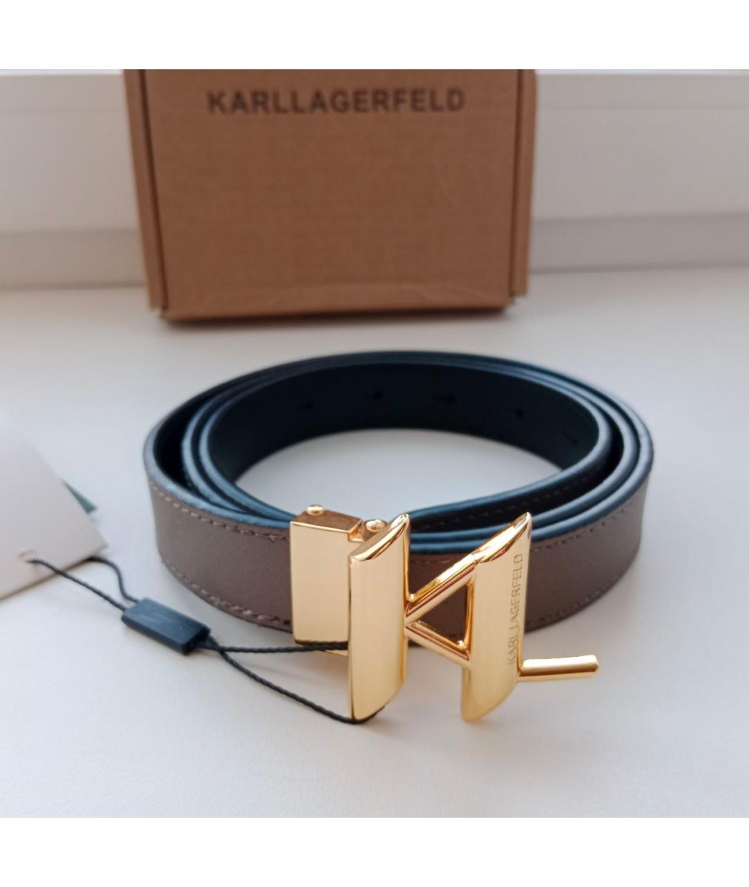 KARL LAGERFELD Коричневый кожаный ремень, фото 2