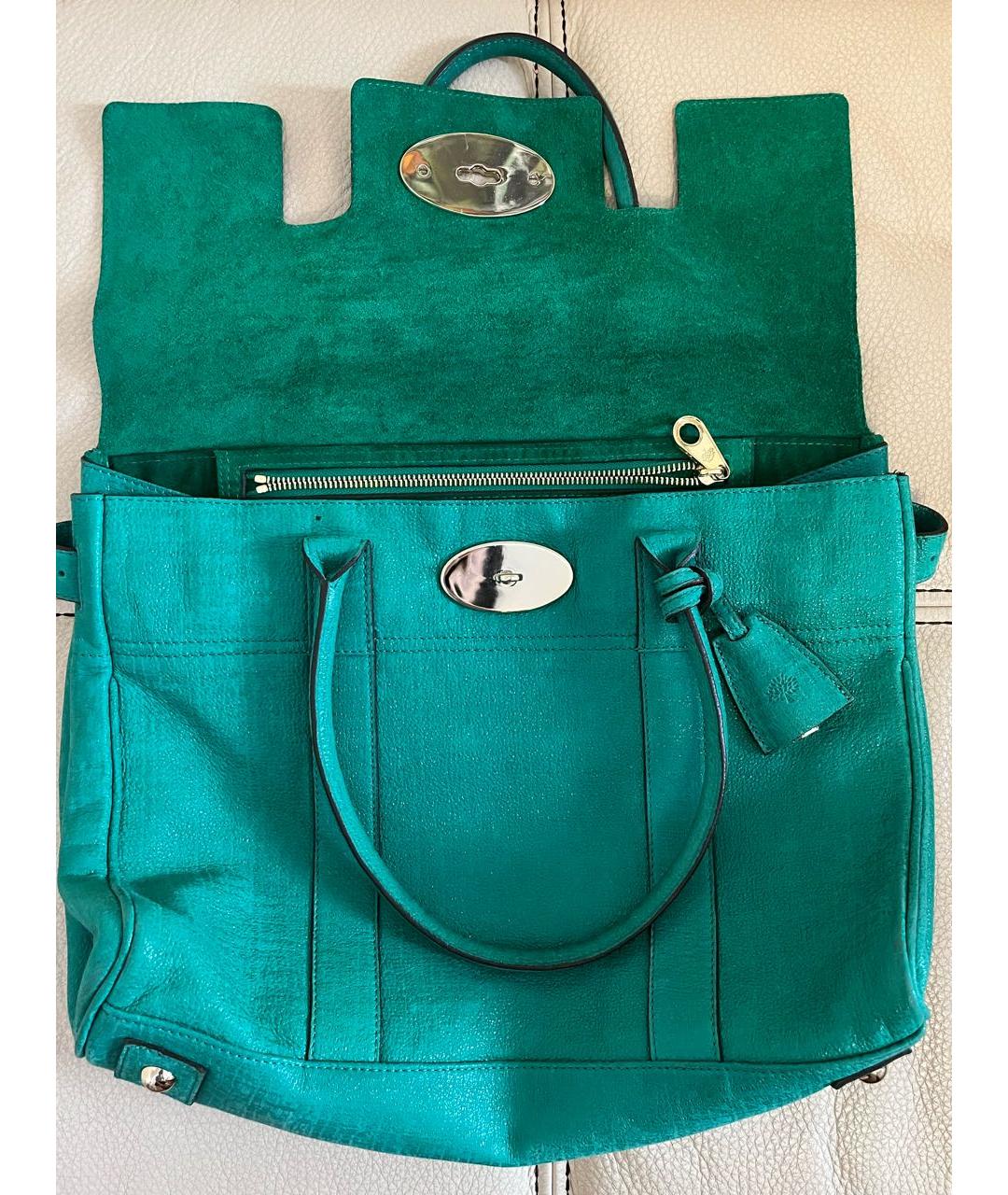 MULBERRY Зеленая кожаная сумка с короткими ручками, фото 6