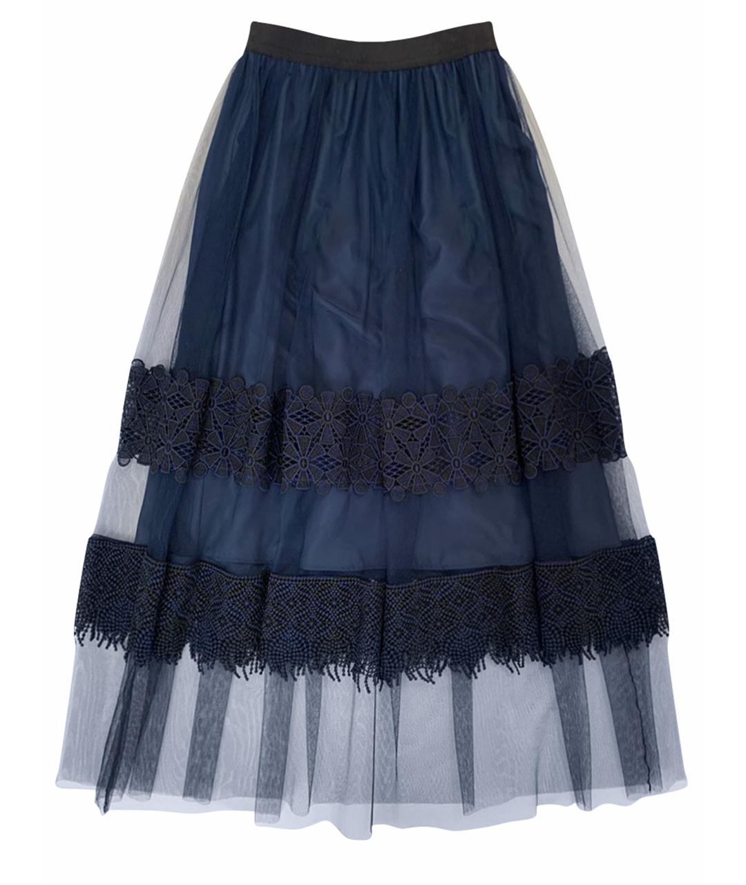 PINKO Темно-синяя полиамидовая юбка миди, фото 1