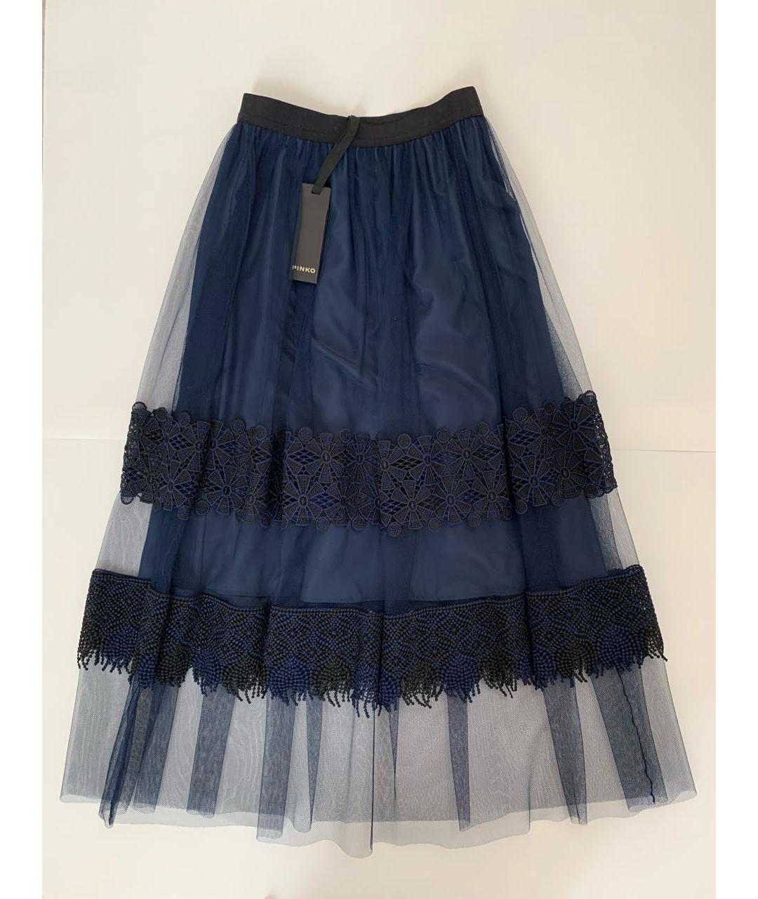 PINKO Темно-синяя полиамидовая юбка миди, фото 7