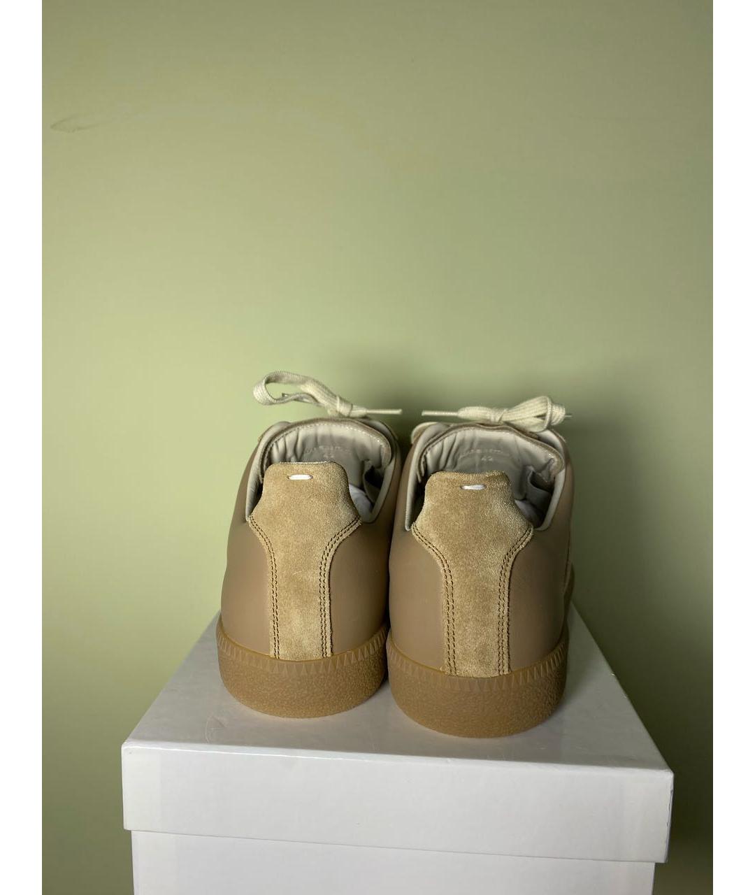 MAISON MARGIELA Бежевые кожаные низкие кроссовки / кеды, фото 3