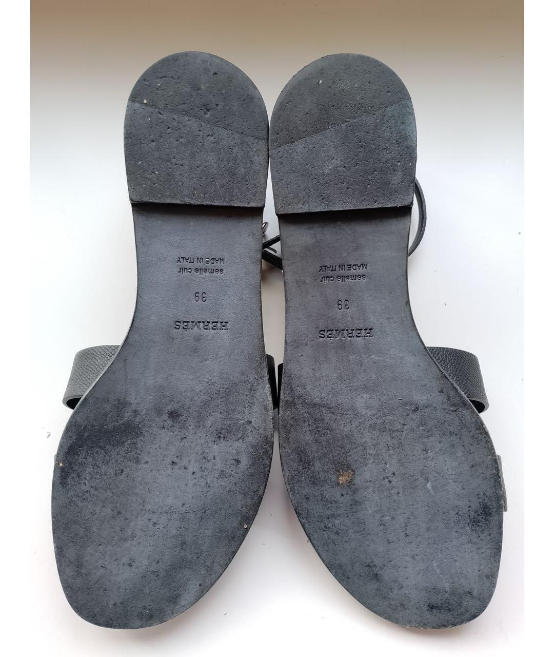 HERMES Черные кожаные босоножки, фото 6