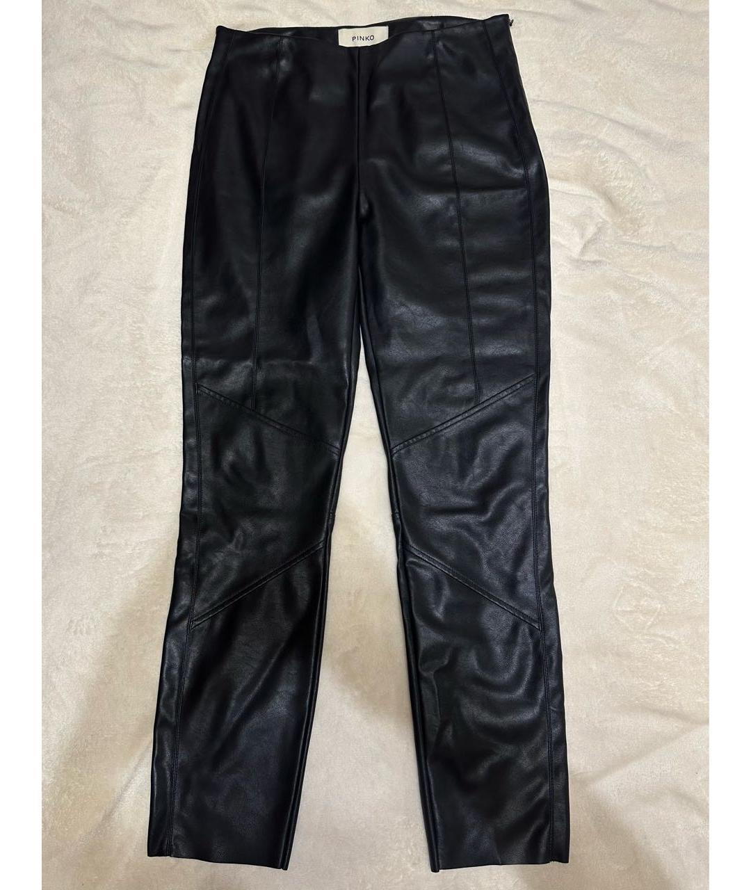 PINKO Черные кожаные прямые брюки, фото 5