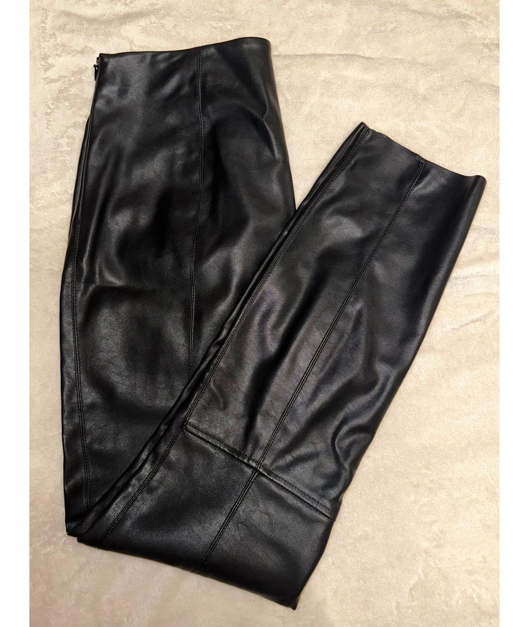 PINKO Черные кожаные прямые брюки, фото 4