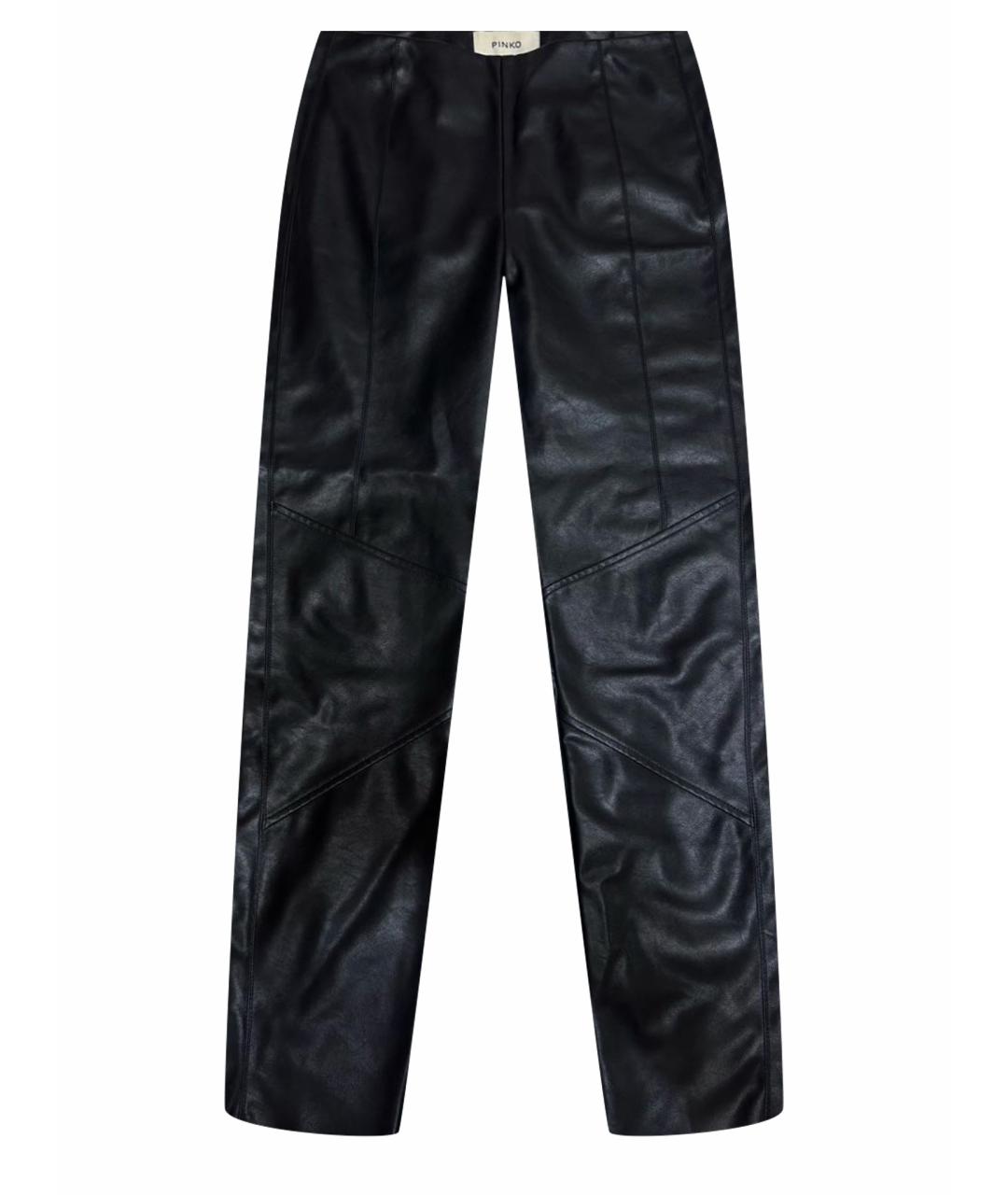 PINKO Черные кожаные прямые брюки, фото 1