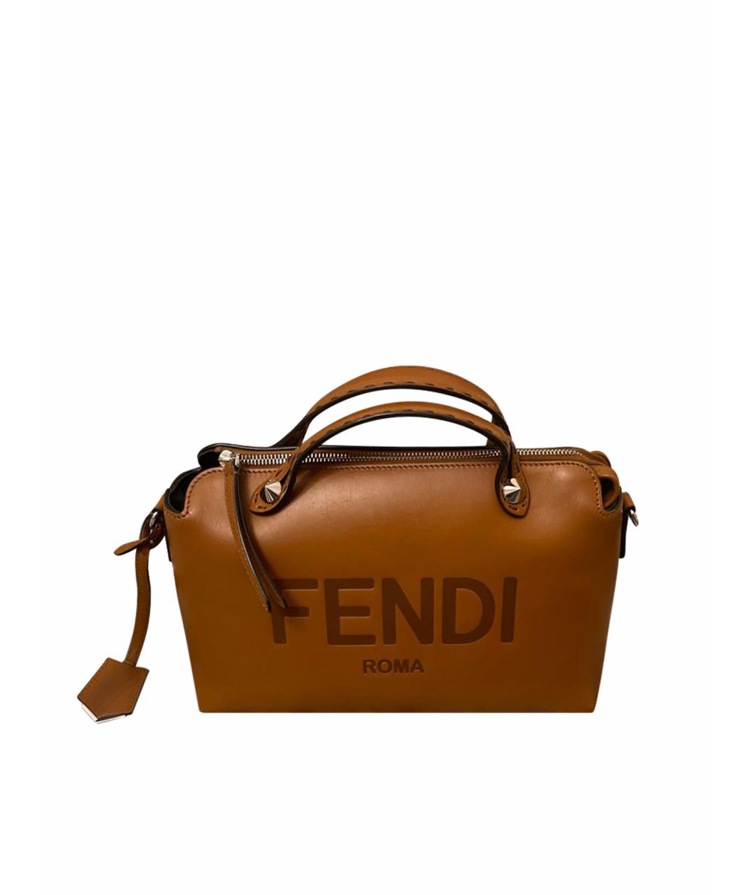 FENDI Оранжевая кожаная сумка с короткими ручками, фото 1