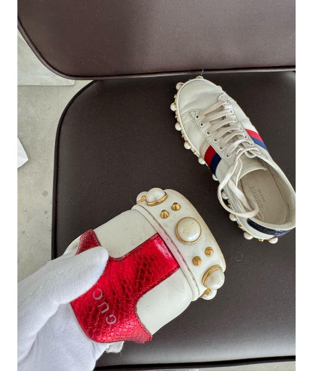 GUCCI Белые кожаные кроссовки, фото 5