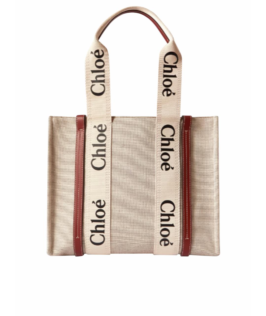 CHLOE Бежевая льняная сумка с короткими ручками, фото 1