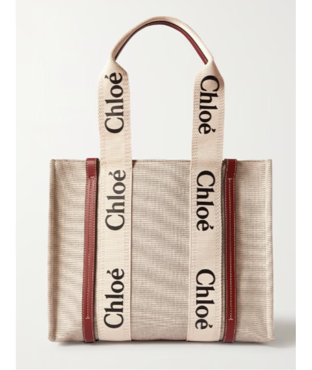 CHLOE Бежевая льняная сумка с короткими ручками, фото 5