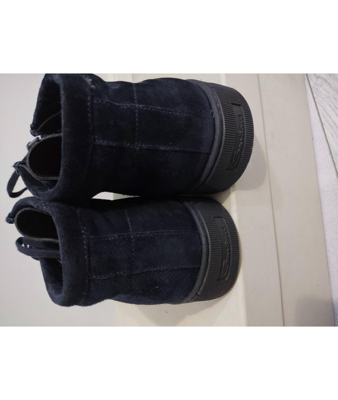 SANTONI Темно-синие замшевые высокие ботинки, фото 4