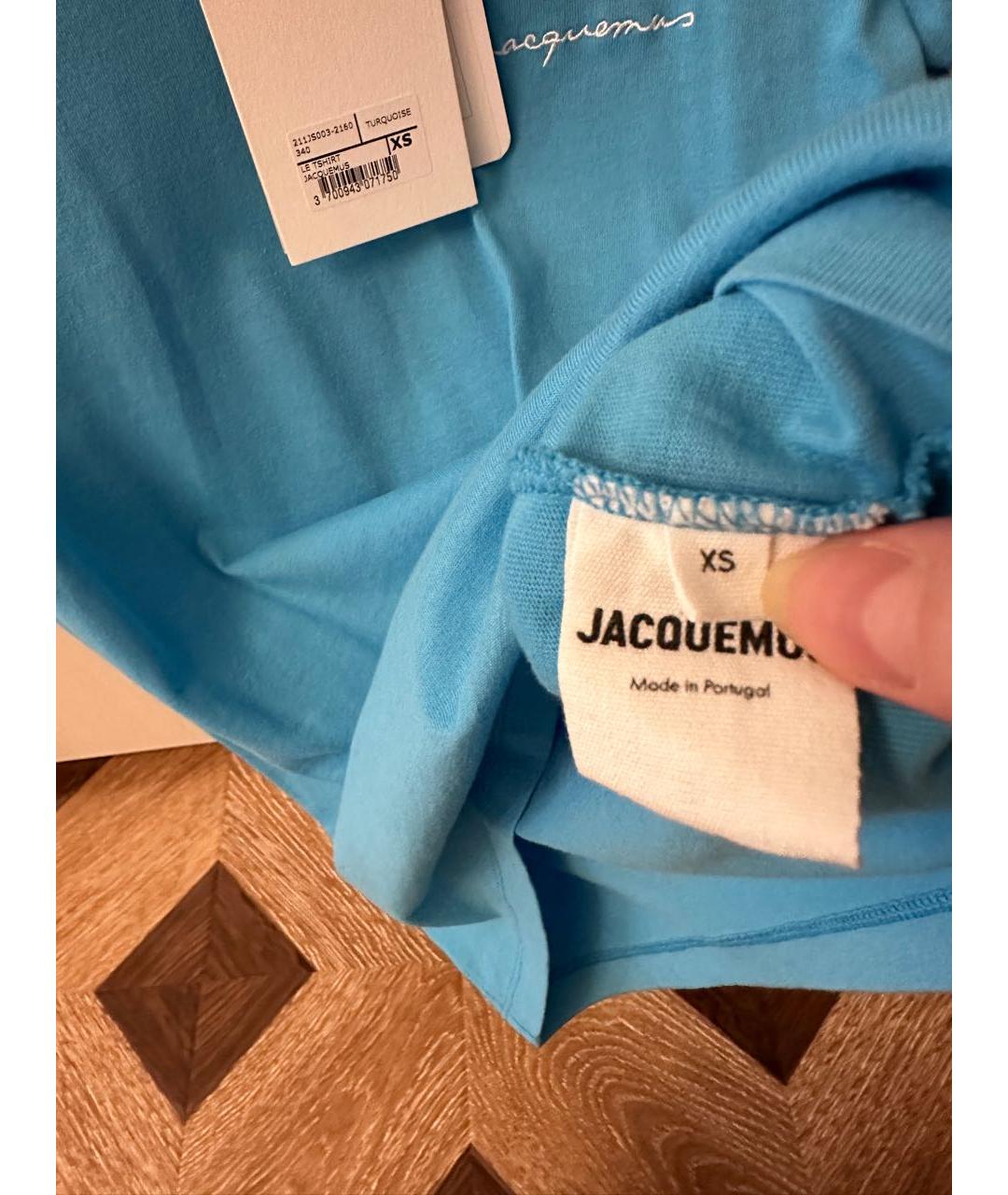 JACQUEMUS Голубая хлопковая футболка, фото 5