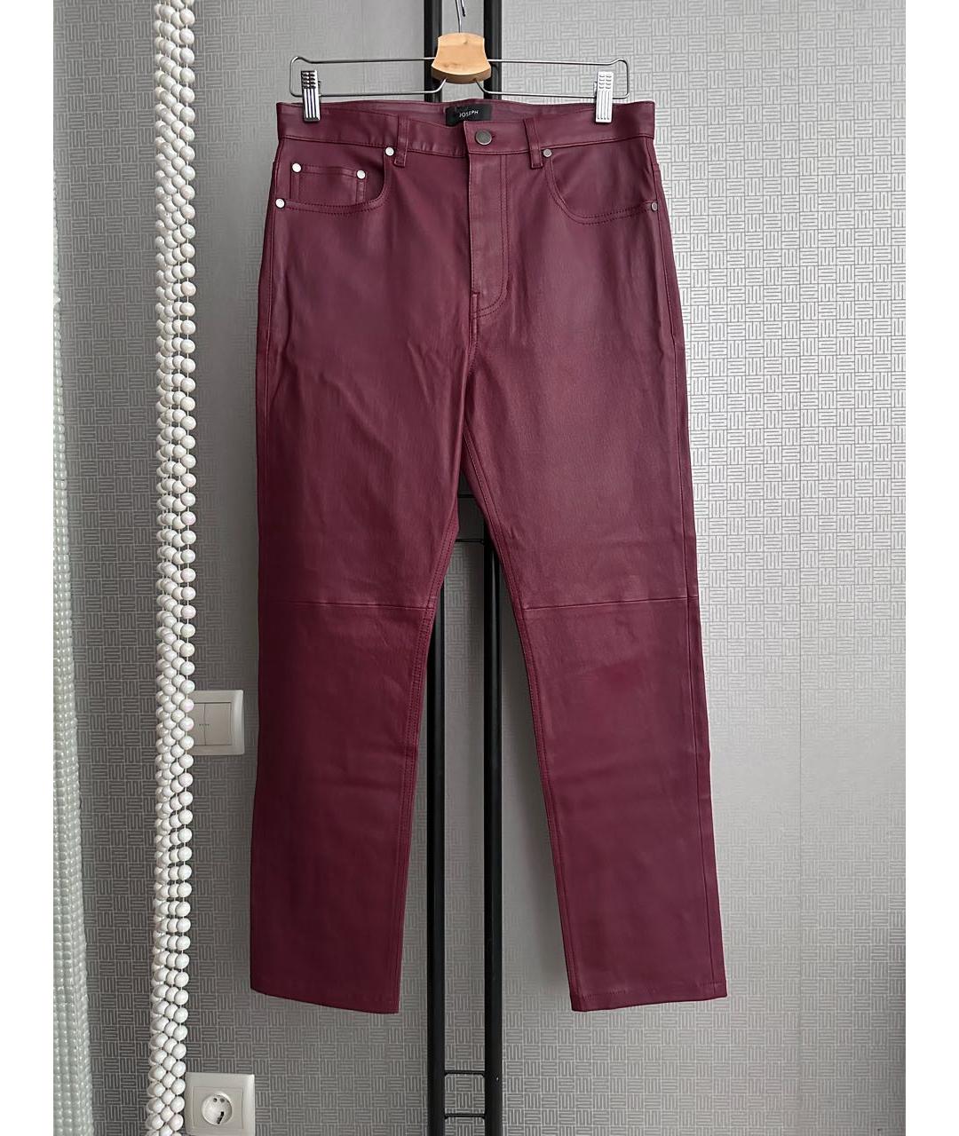 JOSEPH Бордовые кожаные прямые брюки, фото 6