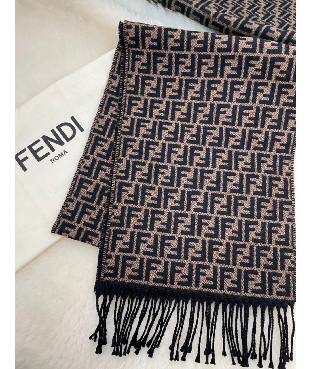 FENDI Черный шерстяной шарф, фото 3