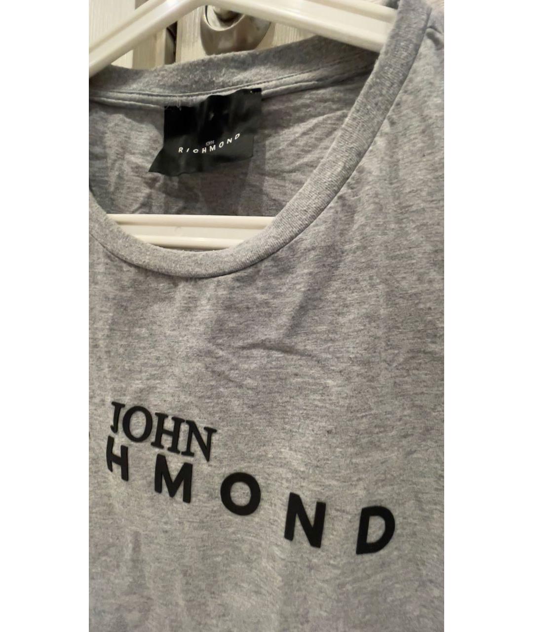 JOHN RICHMOND Серая хлопковая футболка, фото 4