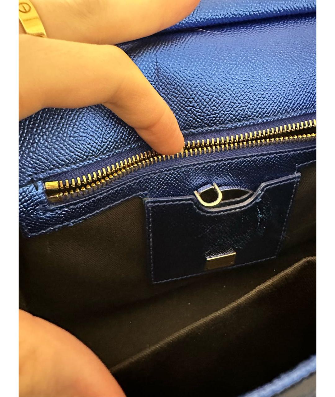 DOLCE&GABBANA Синяя кожаная сумка с короткими ручками, фото 5