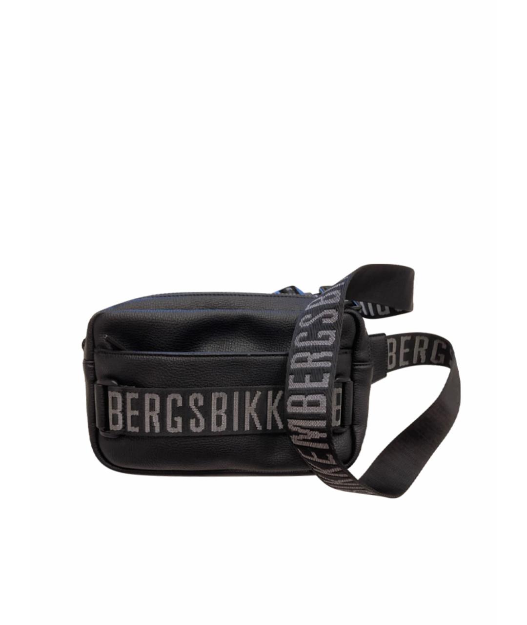 BIKKEMBERGS Черная кожаная поясная сумка, фото 1