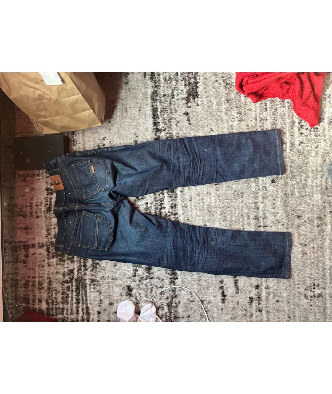 TRUSSARDI Темно-синие хлопковые прямые джинсы, фото 2