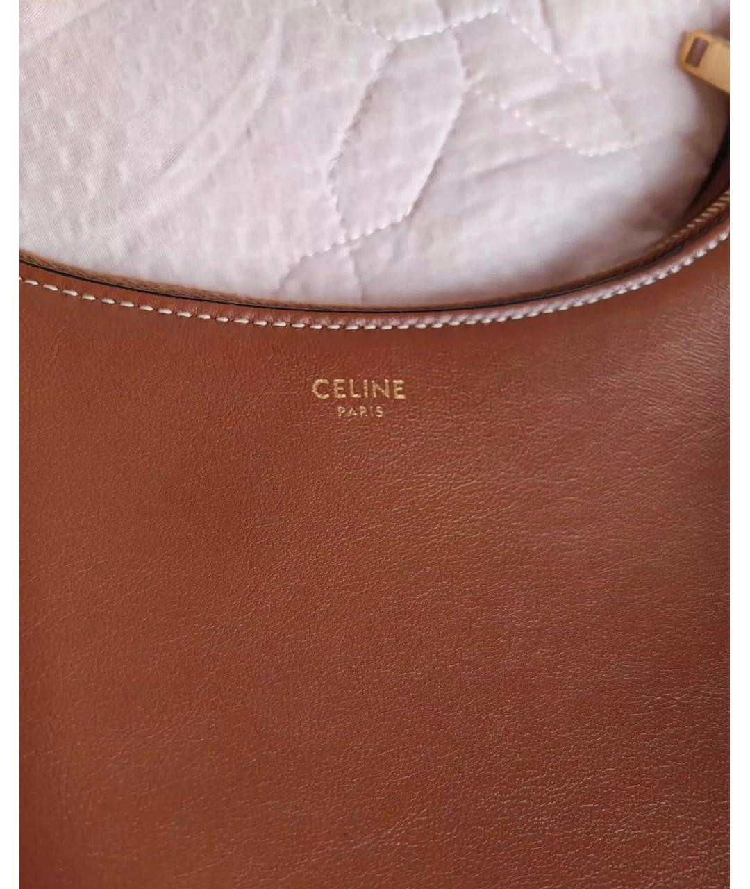 CELINE Коричневая кожаная сумка с короткими ручками, фото 3