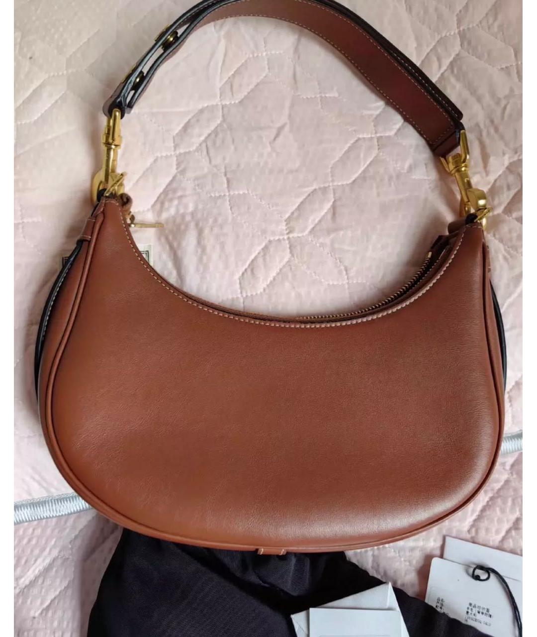 CELINE Коричневая кожаная сумка с короткими ручками, фото 5