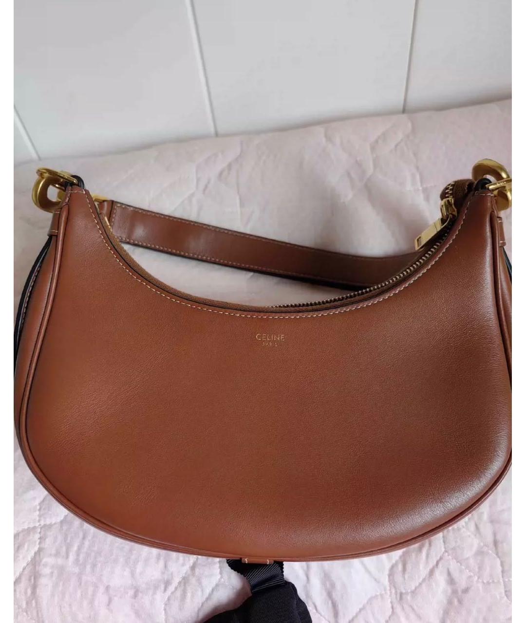 CELINE Коричневая кожаная сумка с короткими ручками, фото 2
