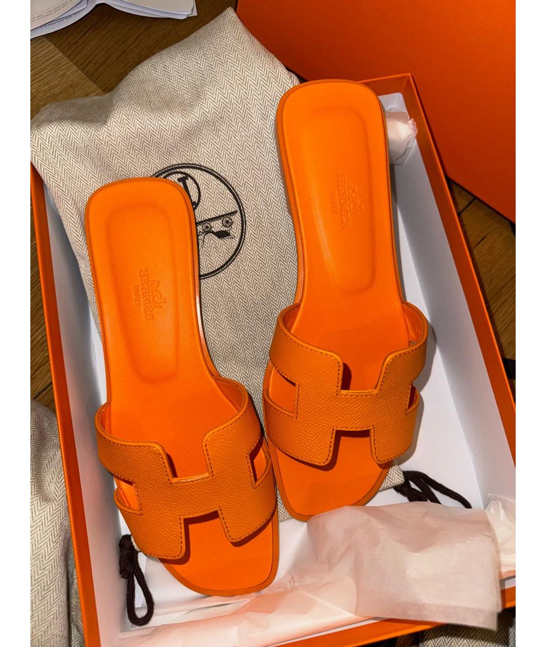 HERMES PRE-OWNED Оранжевое кожаные шлепанцы, фото 2