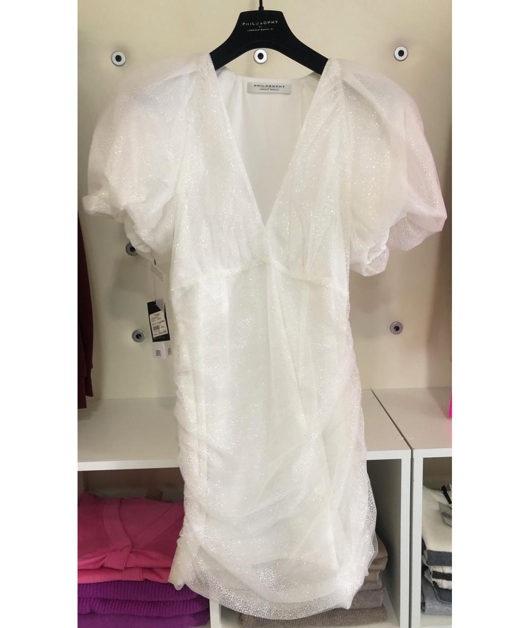 PHILOSOPHY DI LORENZO SERAFINI Белое полиэстеровое коктейльное платье, фото 6
