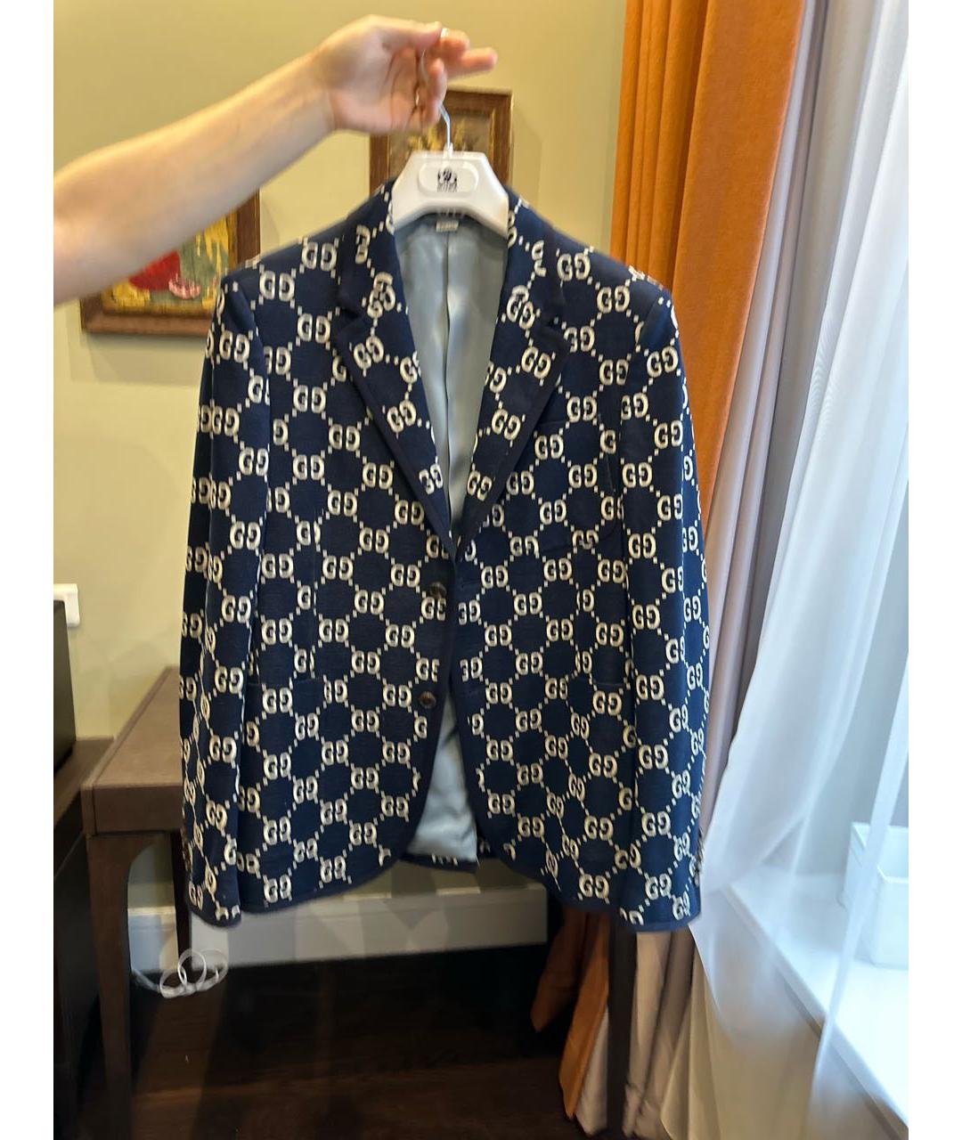 GUCCI Темно-синий хлопковый пиджак, фото 2
