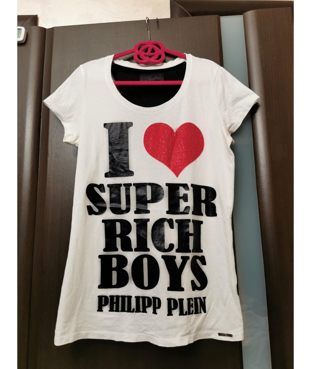 PHILIPP PLEIN Белая хлопко-эластановая футболка, фото 5