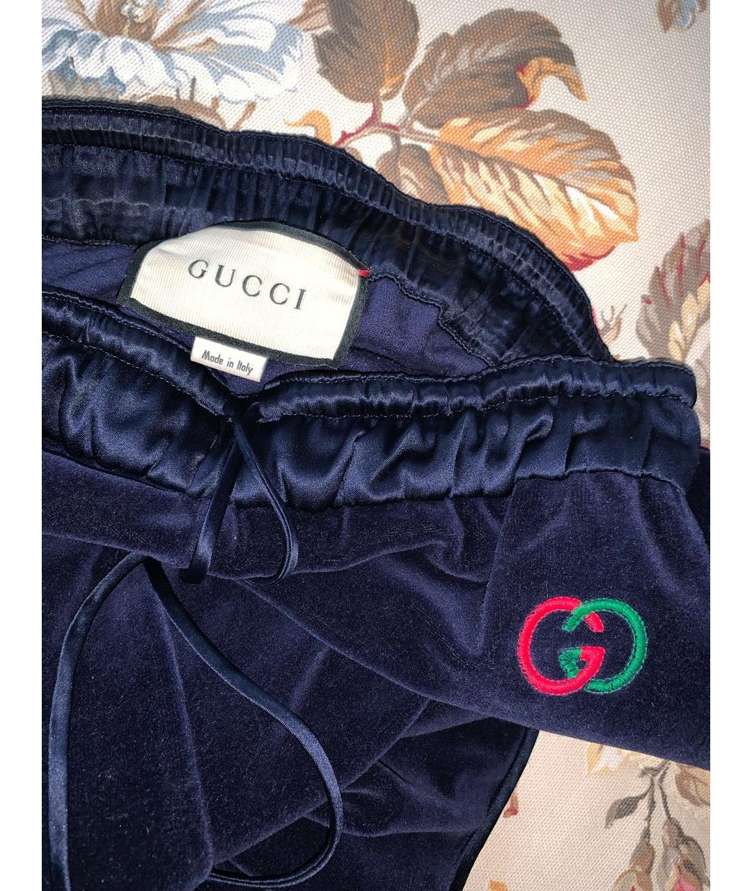 GUCCI Темно-синие велюровые брюки широкие, фото 4