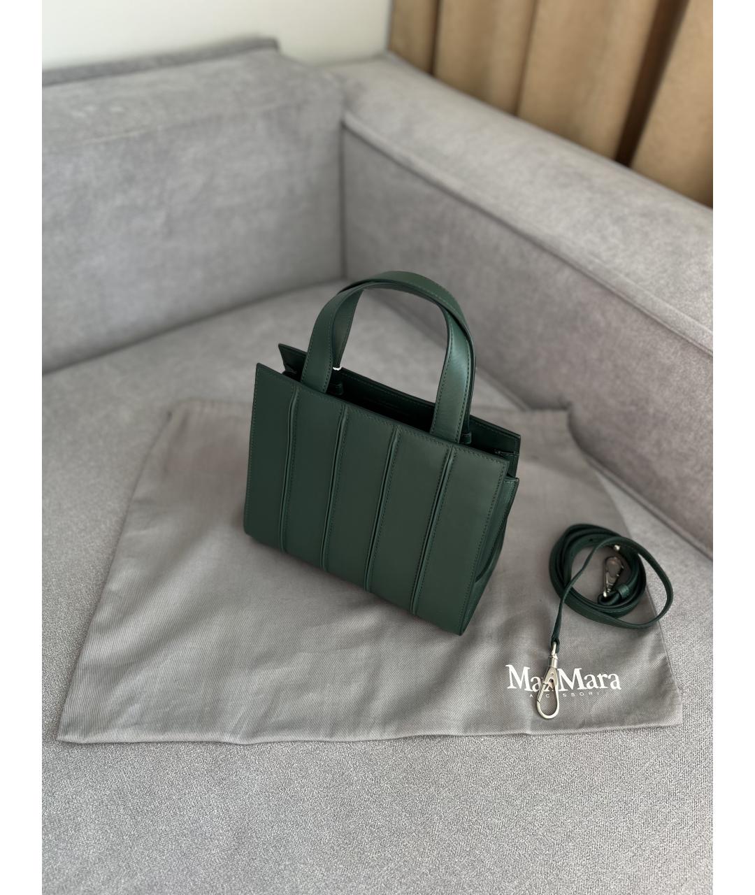 MAX MARA Зеленая кожаная сумка с короткими ручками, фото 4