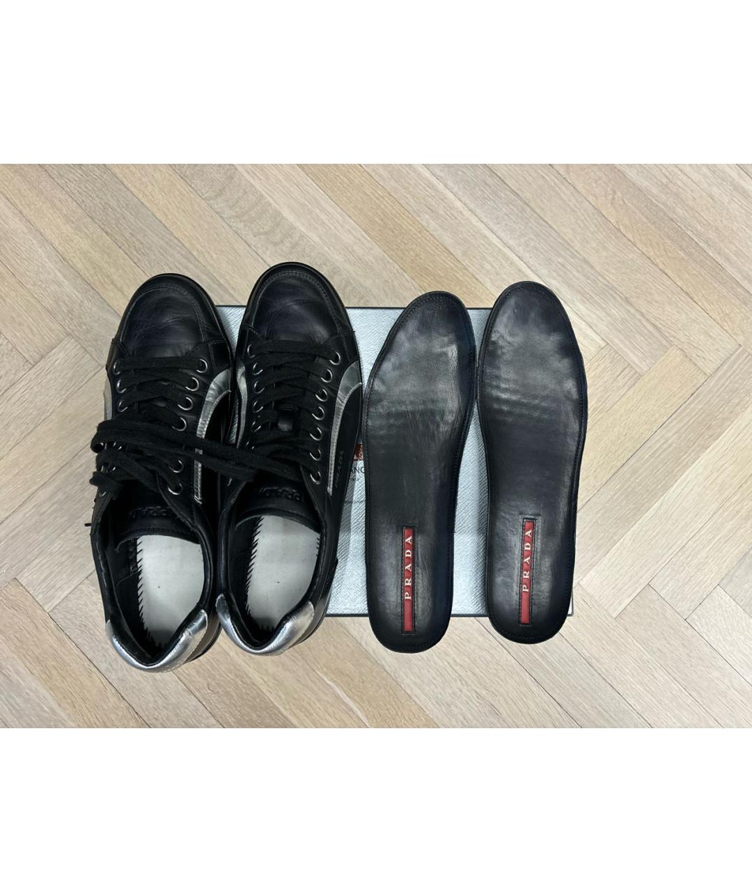 PRADA Черные кожаные низкие кроссовки / кеды, фото 6