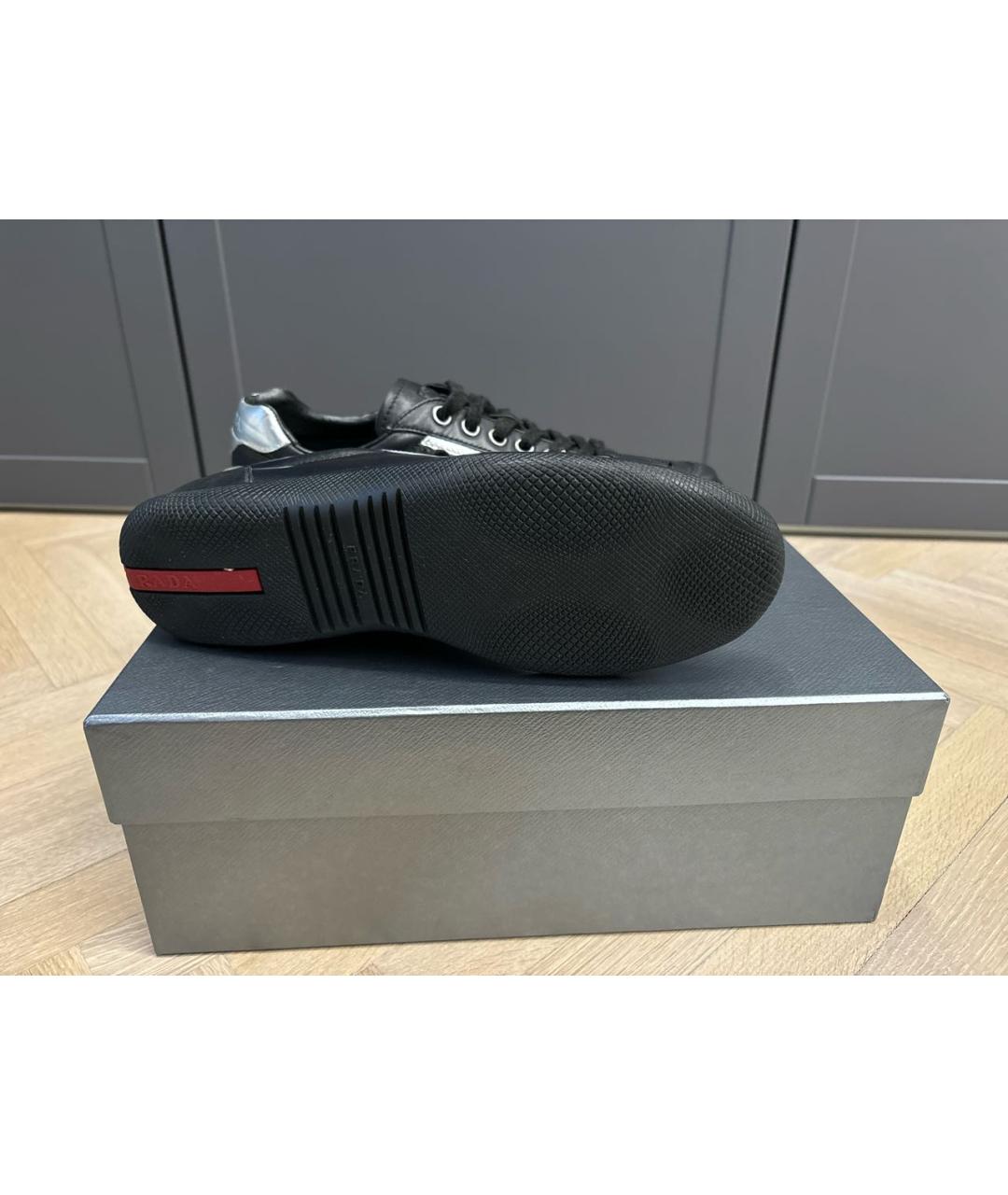 PRADA Черные кожаные низкие кроссовки / кеды, фото 5