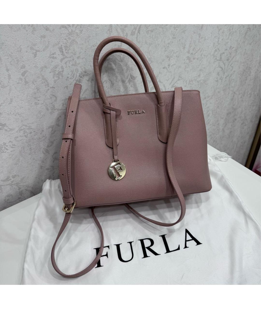 FURLA Розовая кожаная сумка с короткими ручками, фото 7