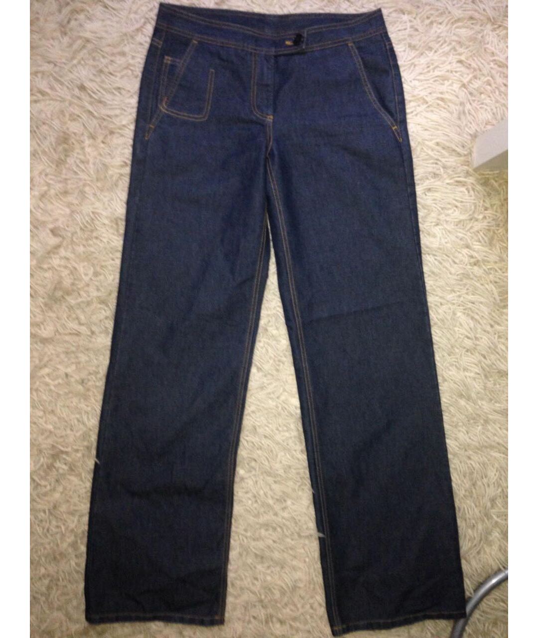 DKNY Темно-синие хлопко-полиэстеровые прямые джинсы, фото 5