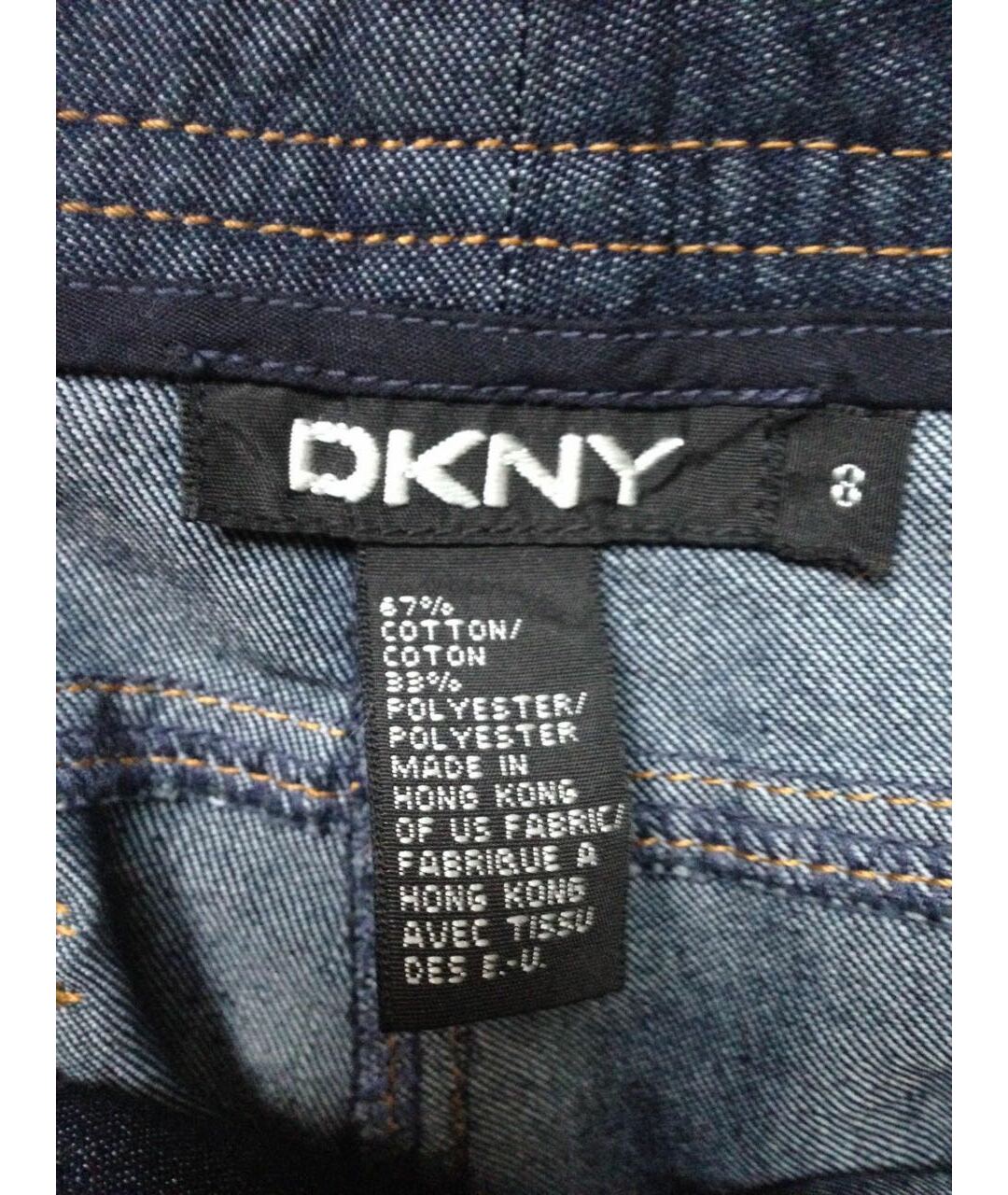 DKNY Темно-синие хлопко-полиэстеровые прямые джинсы, фото 4