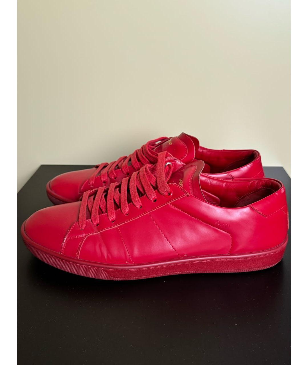 SAINT LAURENT Красные кожаные низкие кроссовки / кеды, фото 8