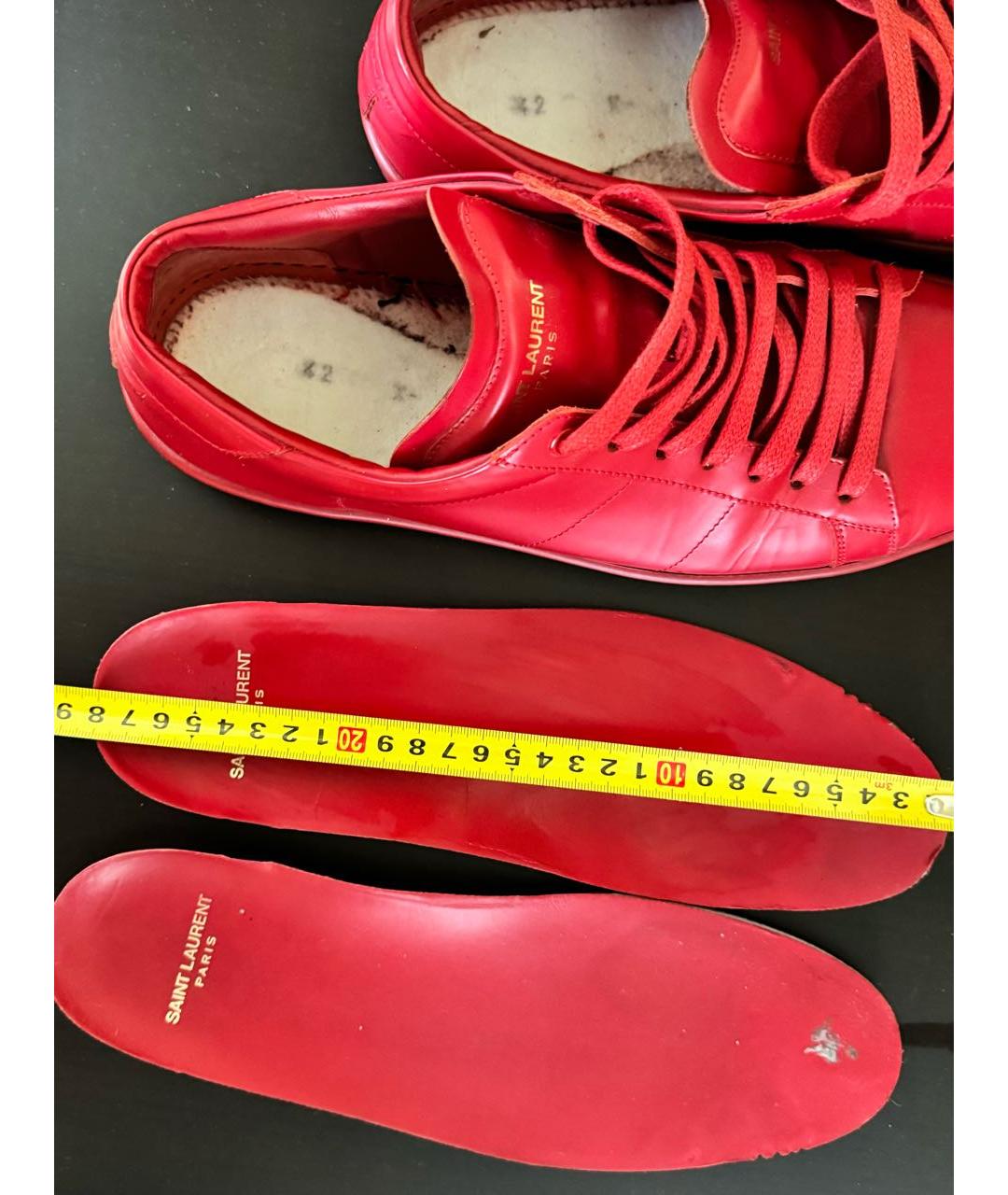 SAINT LAURENT Красные кожаные низкие кроссовки / кеды, фото 7