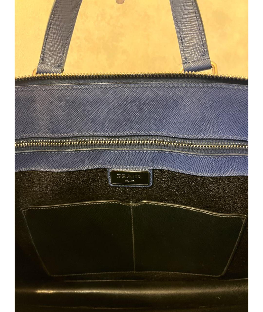 PRADA Синяя кожаная сумка с короткими ручками, фото 6