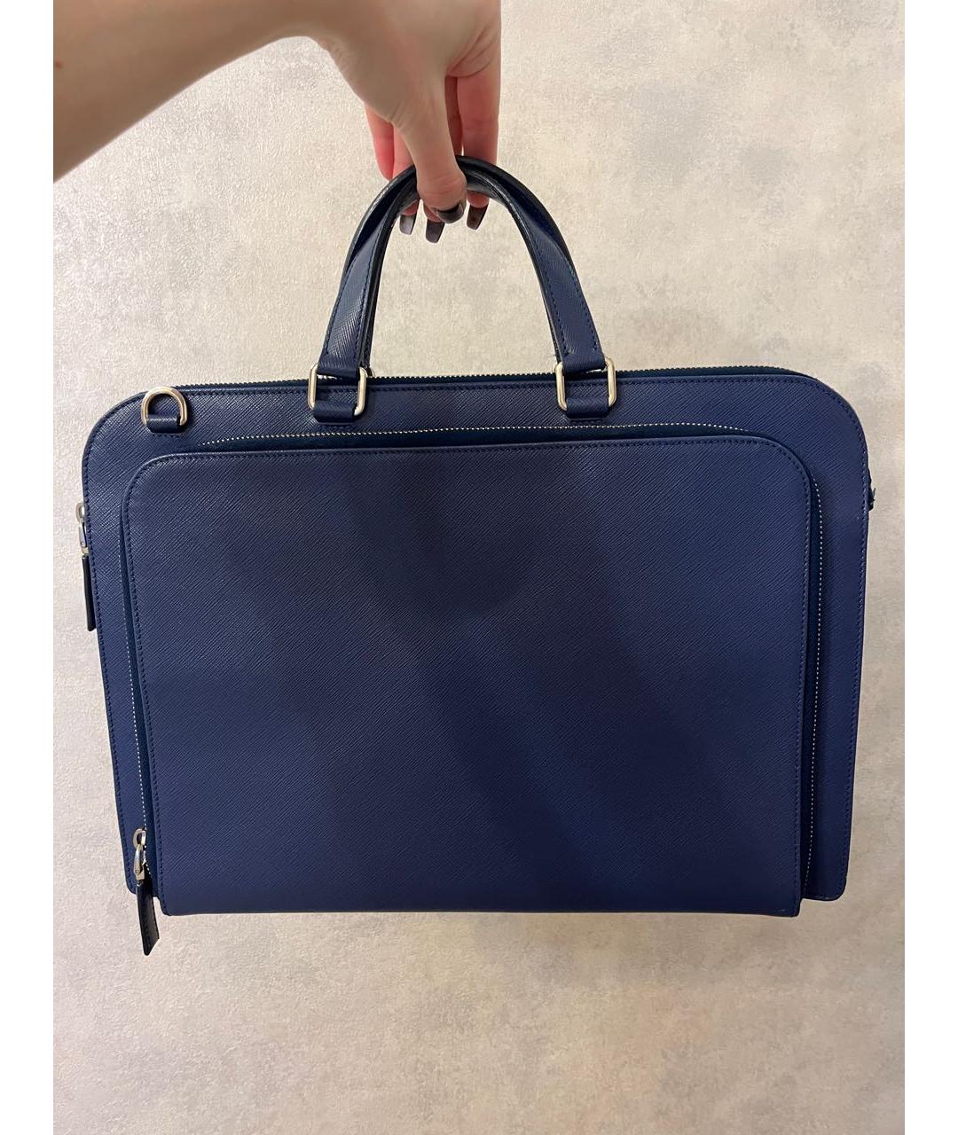 PRADA Синяя кожаная сумка с короткими ручками, фото 2