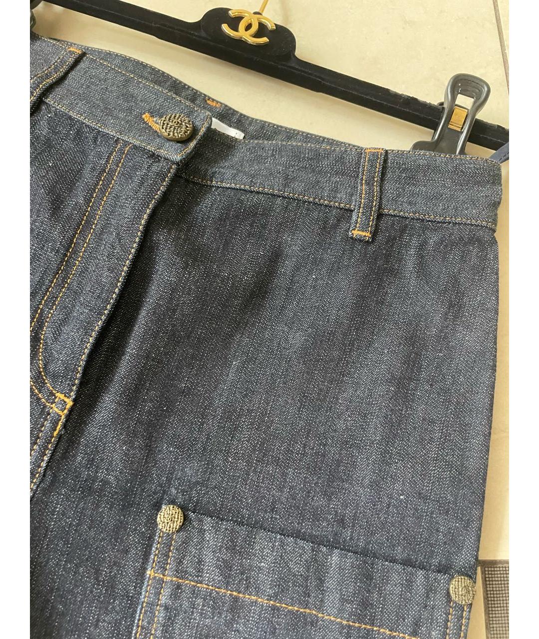 CHANEL PRE-OWNED Темно-синие хлопковые прямые джинсы, фото 3